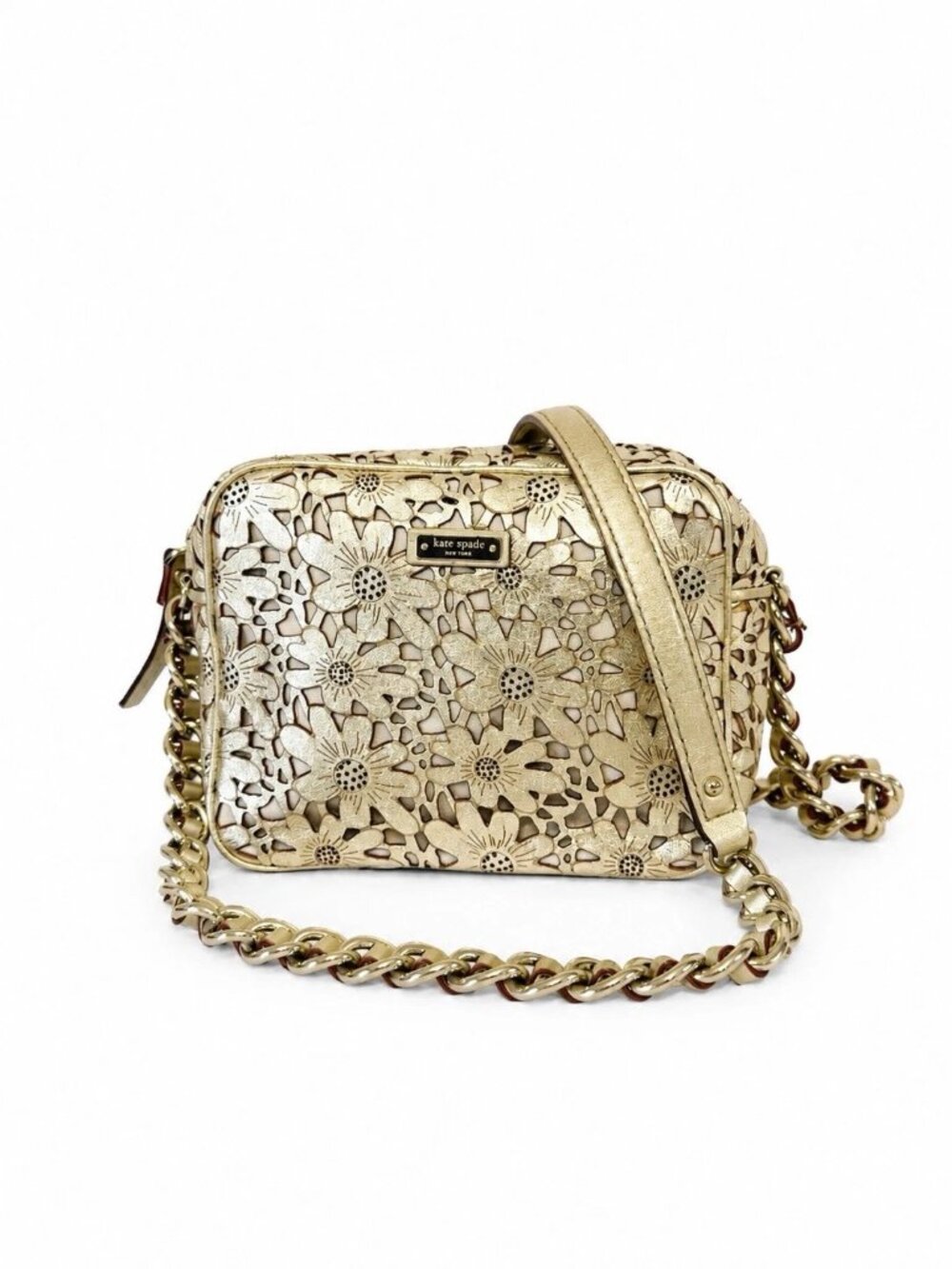 Kate Spade Laura Lee Garden Grove Gold Floral Leather Crossbody Bag NWOT